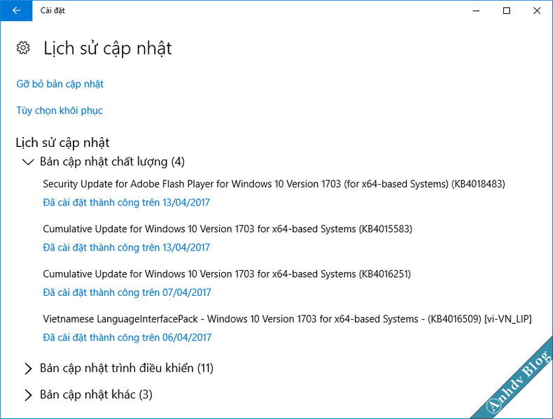 Làm chủ Windows Update Windows 10 Creator - History