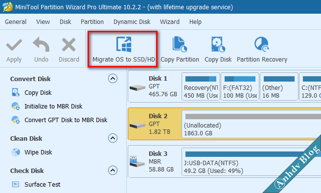 Migrate OS to SSD/HD trên Partition Wizard