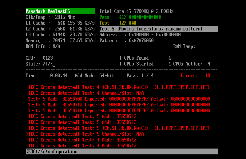 Memtest test error