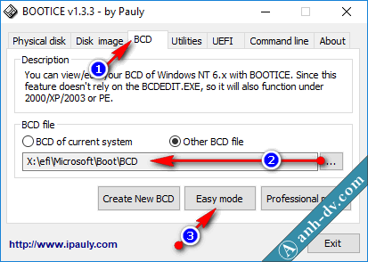 Sửa file BCD UEFI của Anhdv Boot