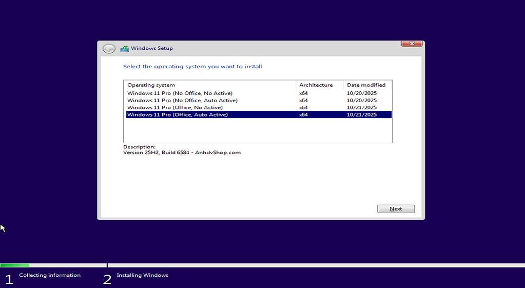 Windows11 pro 25h2 premium aio 4in1 phien ban