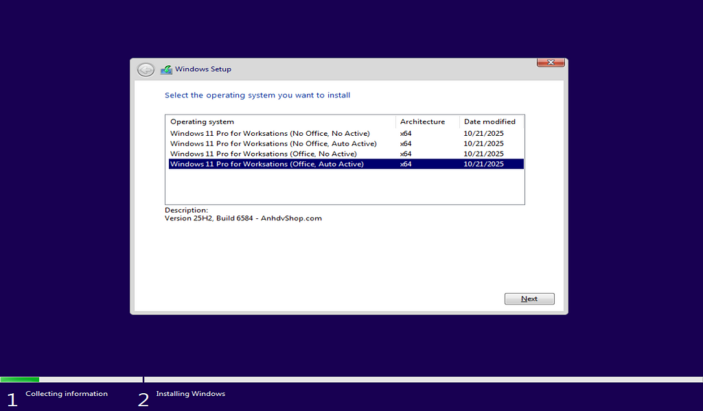 Windows11 pro for worksation 25h2 premium aio 4in1 phien ban